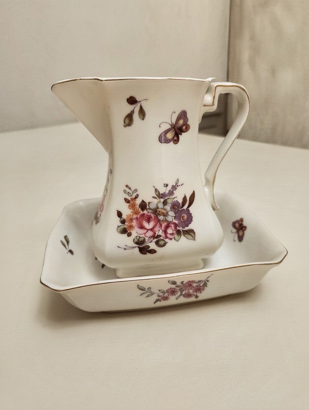 Vintage Lefton Pitcher and Bowl - Flowers and Butterflies